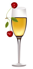 Vector illustration. A glass of white wine with cherry.