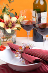 Fall theme dinner table setting