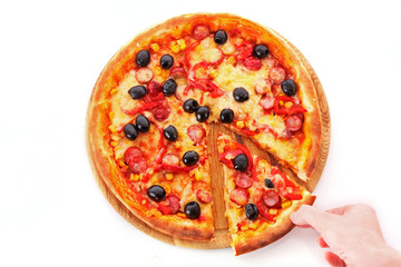 Tasty pizza with olives isolated on white