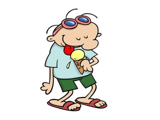 A toon guy eating an icrecream cone