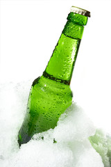 Close up view of the bottle in ice