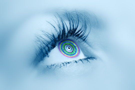 Female eye close up. A color pupil.
