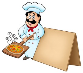 Chef with pizza plate and board