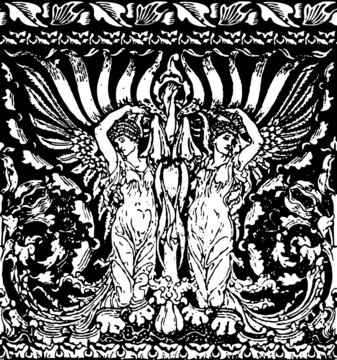 Formella fregio texture angeli dee drappeggio