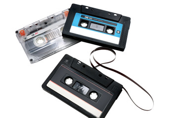 three audiocassette isolated on a white background