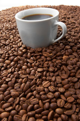 Cup with coffee, costing on coffee grain