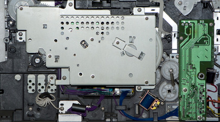 Fototapeta premium Side view of the electronic interior of a laser printer