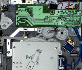 Close-up of the electronic interior of a laser printer