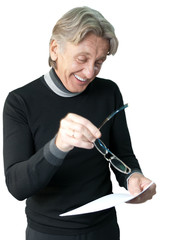 Man pointing important papers isolated