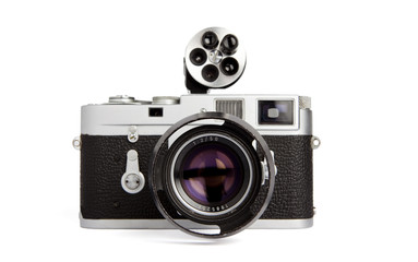 Old rangefinder vintage camera with viewfinder