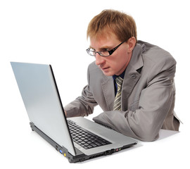 man and gray laptop
