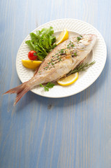 grilled red snapper with salad on dish