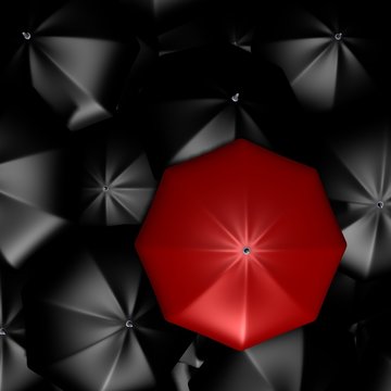 A red umbrella among the rest - 3d image