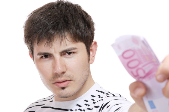 Casual Guy Holding Euros Bills