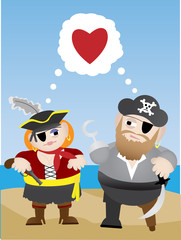 Pirate in love cartoon vector illustration