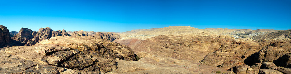 Petra panorama with temple and tombs