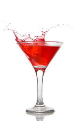Red cocktail with splash isolated on white