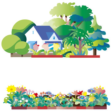 家と花壇
