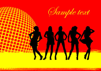Girls. Abstract red background