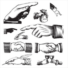 set of antique hands engravings (vector)