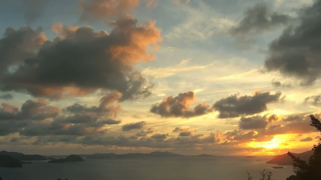 Time lapse with sunset over Antigua, Caribbean.