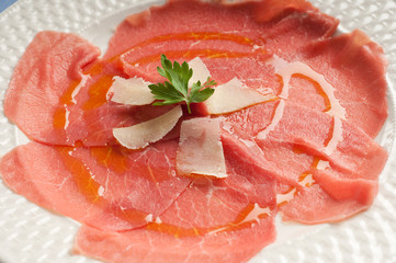 carpaccio with parmesan cheese close up