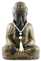 bouddha, collier blanc, fond blanc