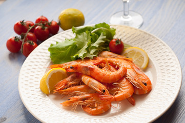 boiled shrimp and salad