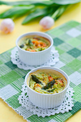 Spargelflans mit Garnelen