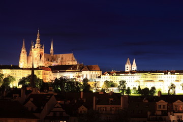 Prague cathedral and castle at night