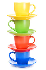 Color cups isolated on white background.