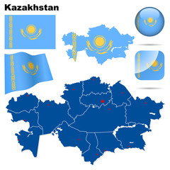 Kazakhstan vector set. Shape, flags and icons.