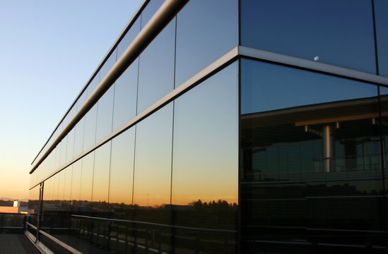 Office building in sunset.