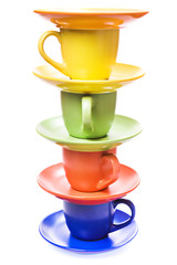 Color cups isolated on white background.