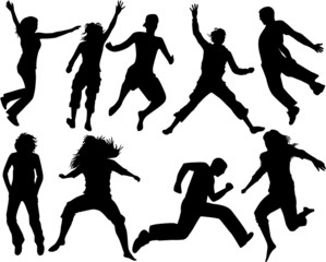 silhouette people jumping
