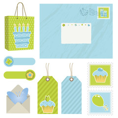 blue and green postage
