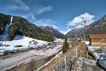 Fototapeta na wymiar Snow on the Dolomites Mountains, Italy