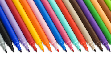 Color soft tip pens isolated on white