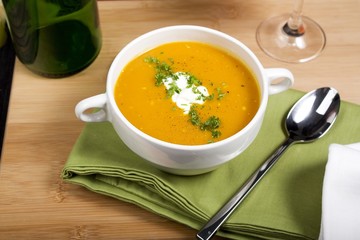 Pumpkin Soup on Green Serviette