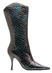 Black female high-heeled boot isolated with path