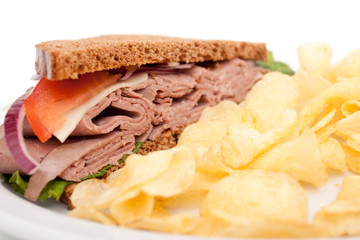 Roast beef sandwich on rye bread