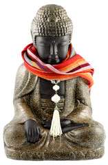 Bouddha, collier, étole, fond blanc