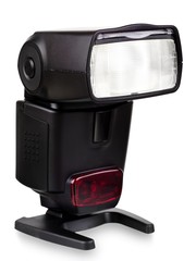 Photo of the camera flashgun isolated on the white