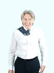 Senior businessman in shirt, tie casted over the shoulder