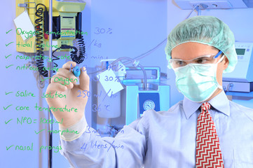 Abstract image of a doctor writing anesthesia procedure.