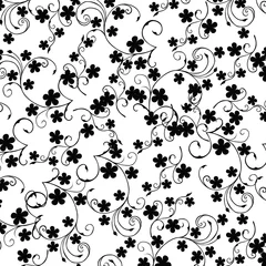 Papier Peint photo Lavable Fleurs noir et blanc Fond blanc avec des fleurs noires