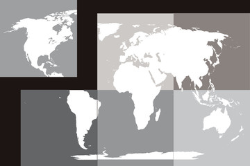 World map in six pieces