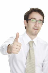 Businessman giving the thumbs-up sign