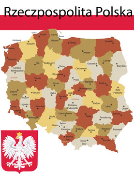 Fototapeta Poland map flag and coat of arm.