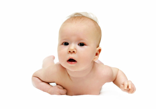 bright picture of crawling newborn baby girl